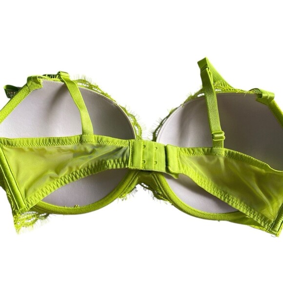 Victoria’s Secret Very Sexy Push-Up Bra 34D Neon Green Lace Rhinestone Straps - Picture 5 of 6